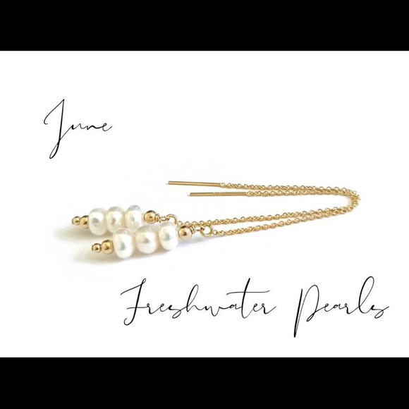 Real Freshwater Pearl Threader Earrings Dainty 14k Gold Filled Pearl Ear Threads - Picture 2 of 5